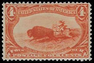 U.S. #287 Unused OG H; 4c Trans Mississippi - Indian Hunting Buffalo (1898)