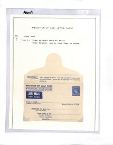 AQ107 1942 WW2 GB Prisoner of War Unused lettersheet 