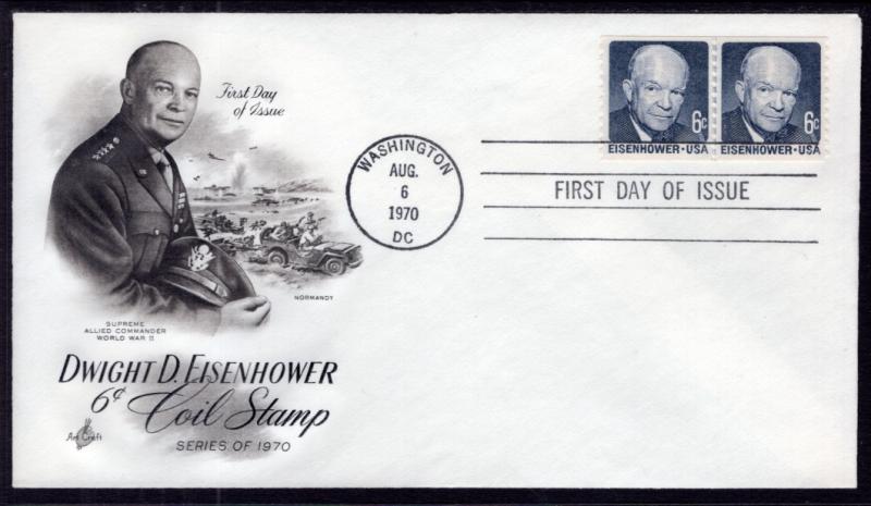 US 1401 Eisenhower Coil Line Pair Artcraft U/A FDC