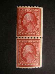 Scott 411, 2c Washington vertical LINE PAIR, perf 8.5, MNH Early Coil, CV $125
