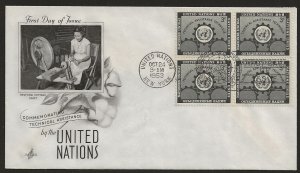 Just Fun Cover United Nations #19 FDC Block of 4 Artcraft Cachet (my5594)