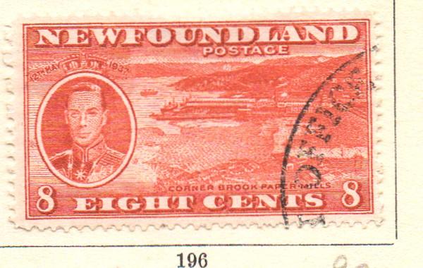 Newfoundland Sc 236 1937 8c G VI & Paper Mill stamp used