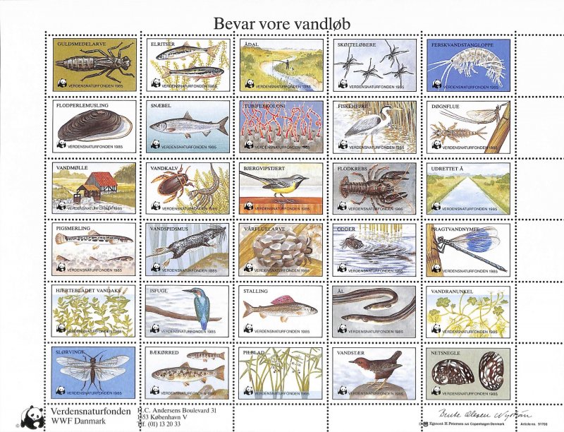 Denmark Danmark WWF Poster stamps seals Protected Wildlife 1985