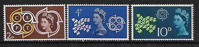 GREAT BRITAIN, 382-384, MNH, QUEEN ELIZABETH