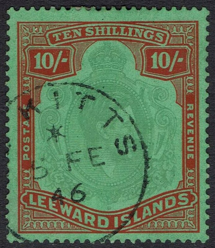 LEEWARD ISLANDS 1938 KGVI 10/- USED 