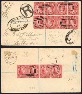 Turks and Caicos 1899 Registered Cover to Barbados with 12 x 1d RARE