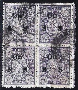 INDIA - TRAVANCORE ANCHEL - OVER PRINT ON S S USED BLOCK OF 4 - INDIA060DTA16