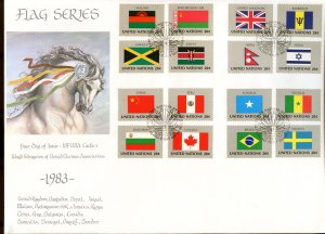 UNITED NATIONS 1983 FLAG SET WFUNA CACHET ART BY JANOTA OZOWSKI 4 FD COVER