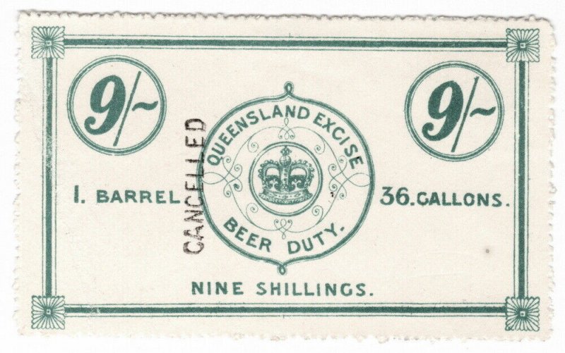 (I.B) Australia - Queensland Revenue : Beer Duty 9/- (1890)