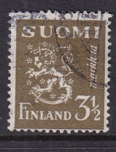 Finland    #176A  used 1942  Lion  3 1/2m  olive