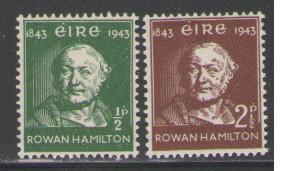 Ireland Sc 126-7 1943 Rowan Hamilton stamps mint