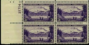 SCOTT 800 MNH 3 Cents PLATE BLOCK OF 4, 1937 ALASKA MNH