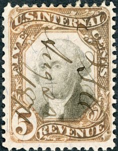 #R137 – 1872 5 org, blk, revenue. Used.