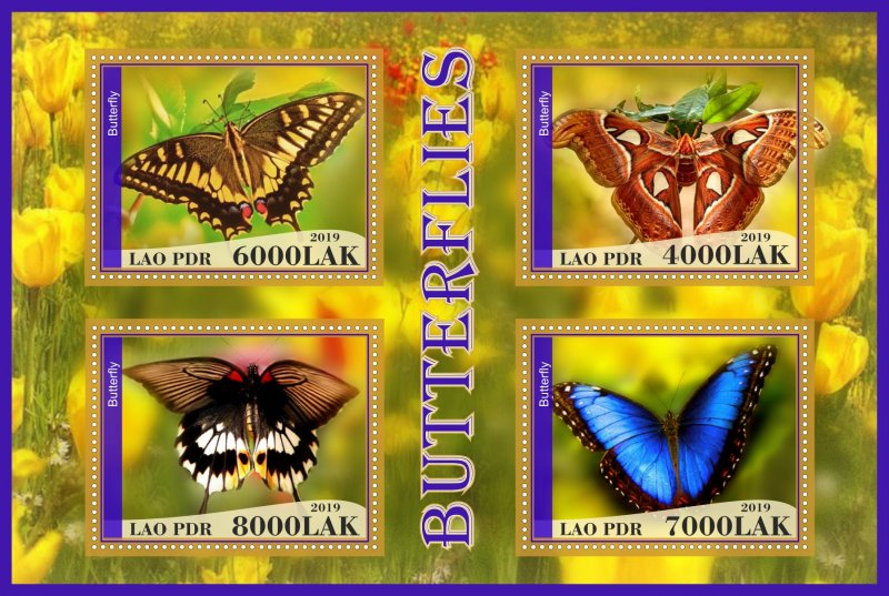 Stamps. Butterflies, insects 2019 year 1+1 sheets perforated