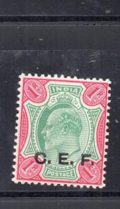 India Abroad CEF EDVII 1909 SGC20 1rs  green/ red  MM 