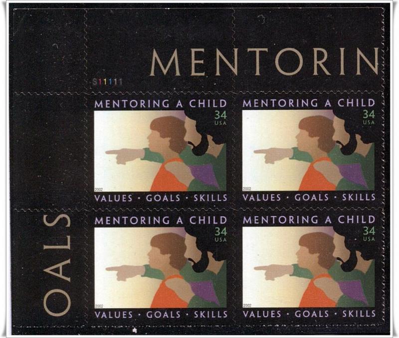 SC#3556 34¢ Mentoring a Child Plate Block: UL #S11111 (2002) SA