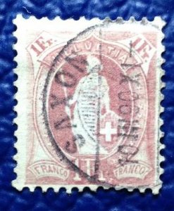 Switzerland Sc 87b Used 1901 1fr claret Helvetia, Perf 11½x12.Cat.Value $290.00