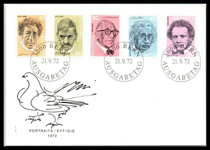 1972 SWITZERLAND FDC Cover - Portraits / Effigie, Bern F8 