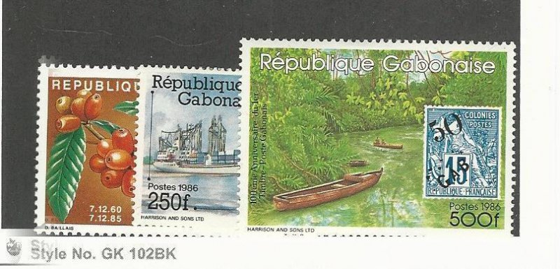Gabon, Postage Stamp, #598-600 Mint LH, 1986 Canoe, Ship