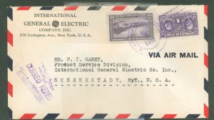 Panama C75/Q14 1942 Commercial cover to U.S. Correo Aereo handstamp and General Electric corner card