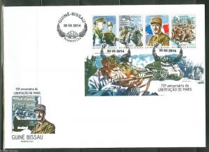 GUINEA BISSAU  2014 50th ANN LIBERATION OF PARIS DE GAULLE WINSTON CHURCHILL FDC