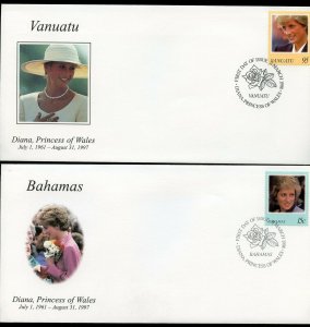 PRINCESS DIANA LOT OF TEN DIFFERENT FOREIGN FIRST DAY COVERS 