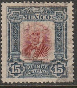 MEXICO 316, 15¢ INDEPENDENCE CENTENNIAL 1910 COMMEM USED. VF. (223)