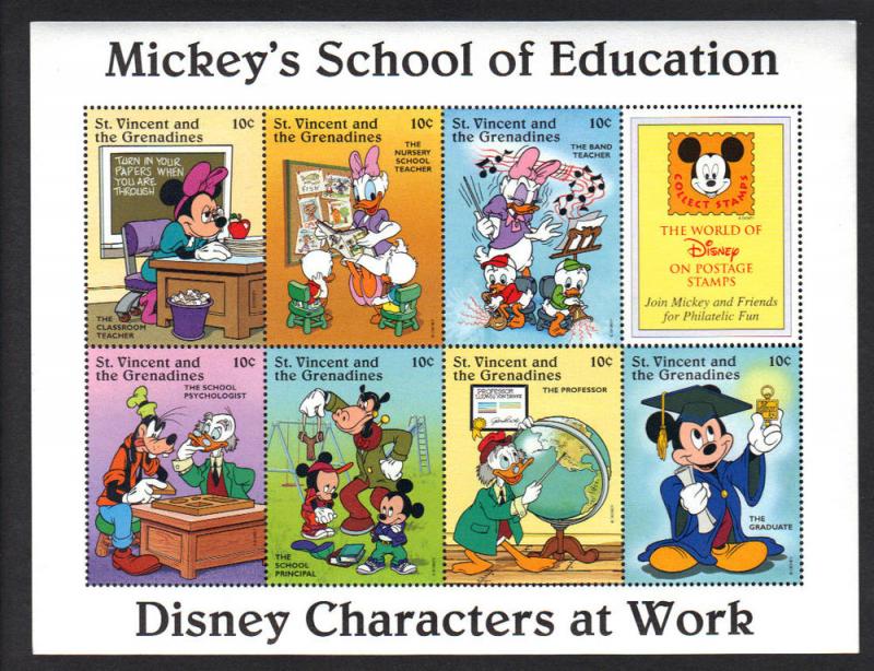 St. Vincent Grenadines-Disney Mickey's School VF NH 7 Stamps