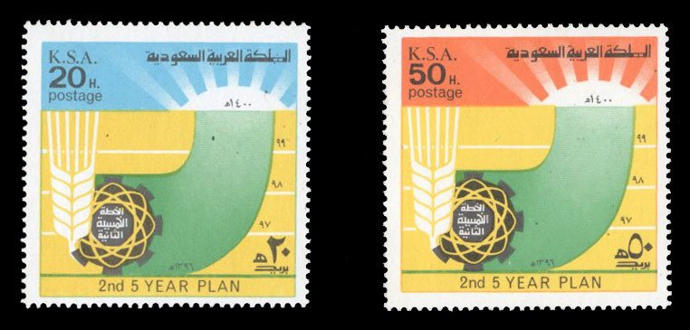 Saudi Arabia #689-690 Cat$12.50, 1976 2nd Five Year Plan, set of two, never h...