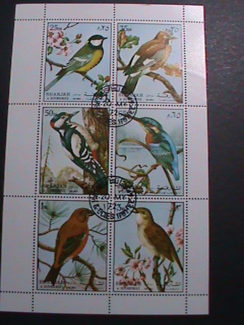 ​SHARJAH 1972-WORLD RARE-COLORFUL  LOVELY BEAUTIFUL BIRDS CTO SHEET-VERY FINE