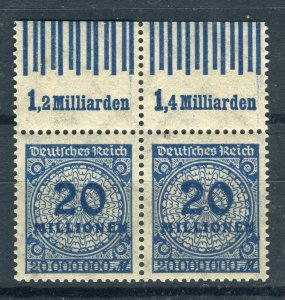 GERMANY; 1923 Oct-Nov Inflation Surcharged MINT MNH 20M. Pair SHEET MARGINAL