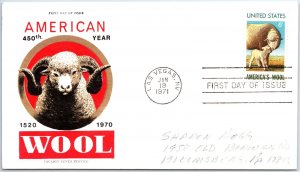 US FIRST DAY COVER AMERICAN WOOL 450 YEARS ON JACKSON CACHET 1971 TYPE I