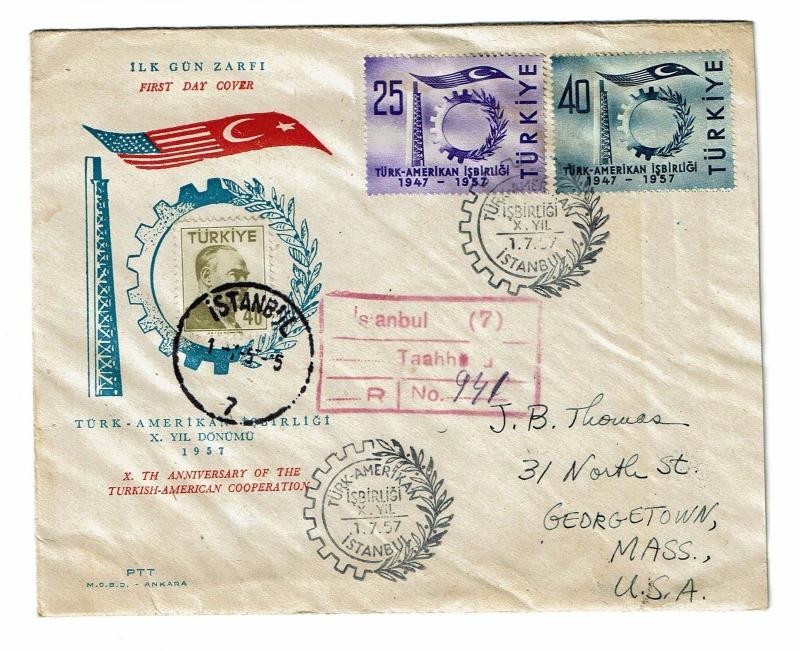 Turkey 1957 American Collaboration FDC Registered to USA - Lot 100817