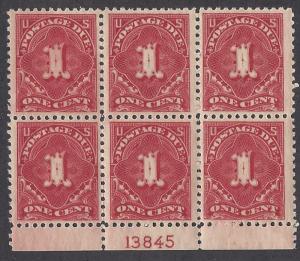 J61 Mint,OG,NH... Plate Block of 6... SCV $100.00... 3mm Spacing