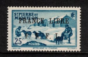 ST PIERRE & MIQUELON 1942 25c France Libre Overprint; Scott 229, Yvert 253; MNH