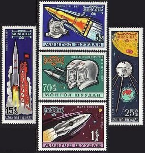 Mongolia 318-322, MNH. Mi 323-327. Soviet Space Explorations, 1963. Laika,Lunik,