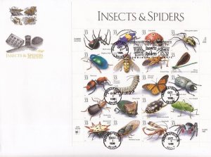 US Stamp - 1999 Insects & Spiders - 20 Stamp Sheet First Day Cover - Scott #3351