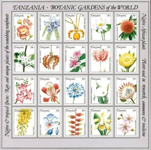 Tanzania 1992 - Botanic Gardens Flowers - Sheet of 20 Stamps - Scott #900 - MNH