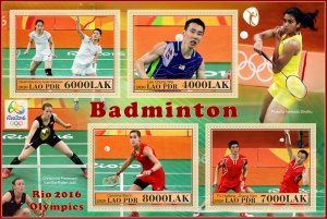 Stamps.Sports. Badminton 2020 year 1+1 sheets perforated Laos