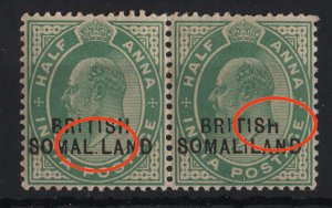 Somaliland 1903 ½a with SOMAL.LAND variety sg25d fine mint (gum tone) in pair