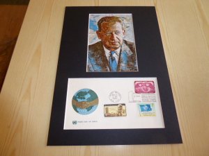 Dag Hammarskjold UN Art Postcard and FDC mount matte size A4