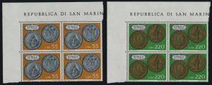 San Marino 790-7 TL Blocks MNH Coins on Stamps