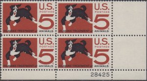 1307 Humane Treatment of Animals Plate Block MNH