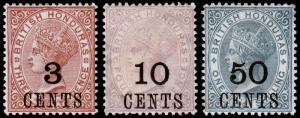 British Honduras Scott 29, 30, 32 (1888) Mint H F-VF, CV $73.75 M