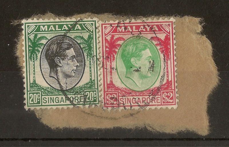 Singapore 1948 20c & $2 on Piece