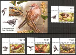 Angola 2018 Birds Warblers Set of 4 + S/S MNH