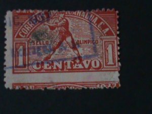 NICARAGUA-1937-SC#RA55 ERROR- BASEBALL PLAYER USED VF 87 YEAR OLD LAST ONE