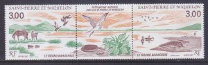 St. Pierre & Miquelon 505a MNH 1987 Great Barachoise Nature Reserve Pair w/Label