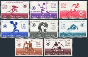 Thailand 442-449,hinged.Mi . 5th Asian Games,1966.Tennis,Netball,Soccer.