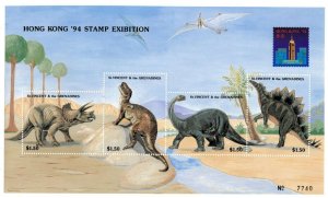 St. Vincent 1994 SC# 2021 Dinosaurs, Prehistoric, HK - Sheet of 4 Stamps - MNH